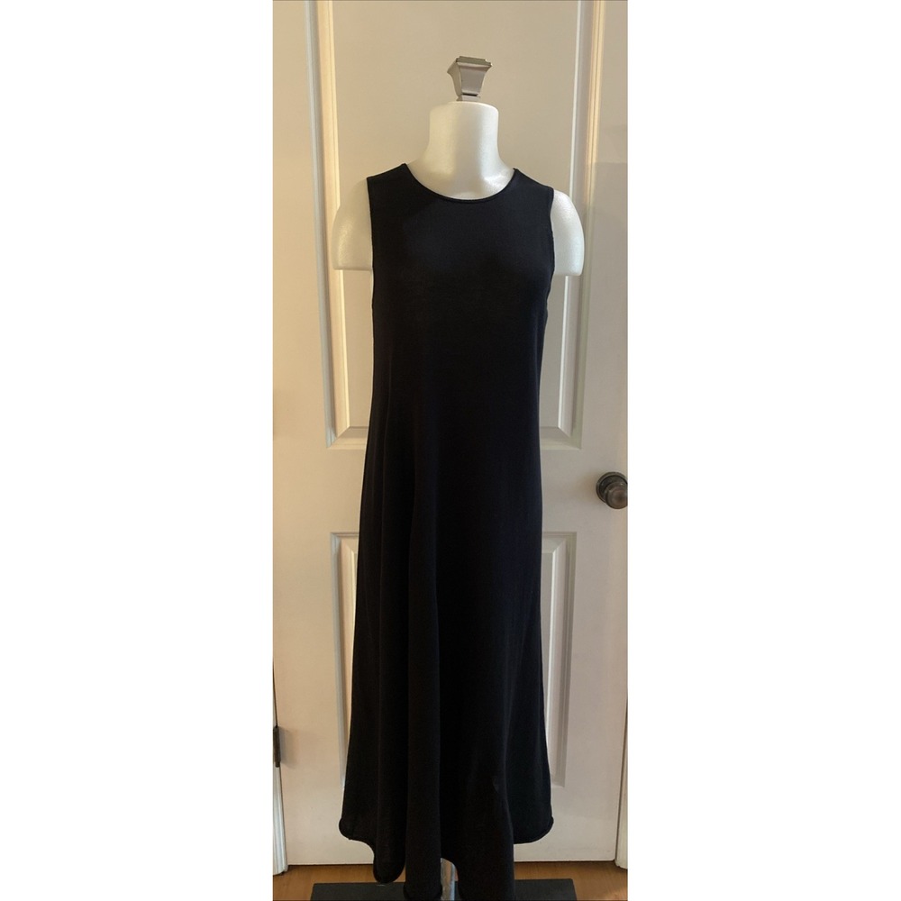 Vince Womens Medium Black Cotton Knit Midi Dress Minimalist Tank Sleeveless